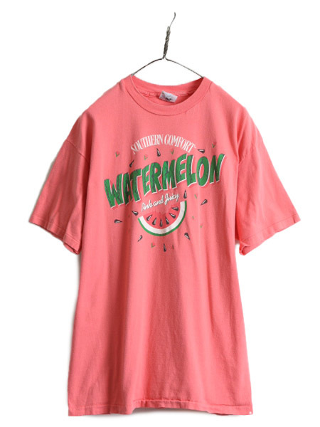 90s USA製 ■ 企業 イラスト プリント 半袖 Tシャツ メンズ XL / 90年代 オールド 当時物 酒 グラフィック シングルステッチ ロゴT ピンク