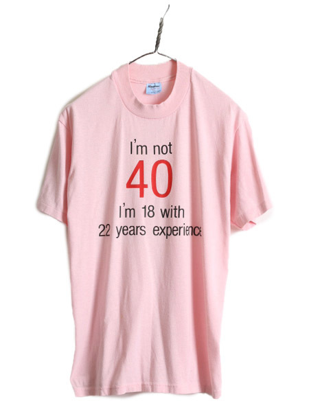 80s USA製 ジョーク メッセージ プリント 半袖 Tシャツ ( メンズ L 小さめ M 程) 80年代 ビンテージ イラスト シングルステッチ ピンク