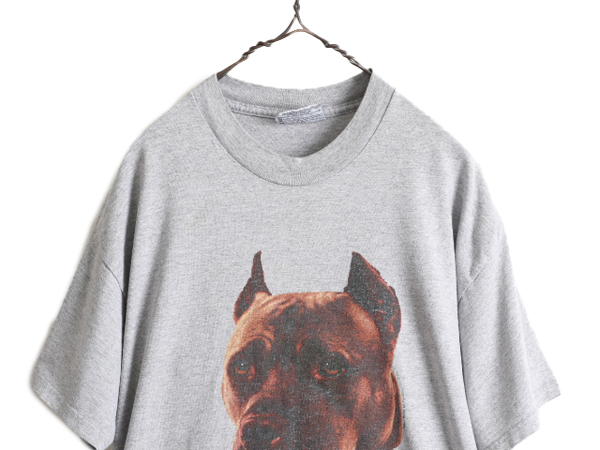 90s ■ ドッグ イラスト プリント Tシャツ メンズ レディース L 90年代 ピットブル アニマル 動物 犬 アート グラフィック ヘビーウェイト_画像2