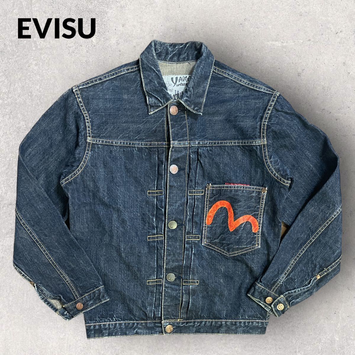 EVISU 1stモデル デニムジャケット カモメ 針シンチ フラップポケット-