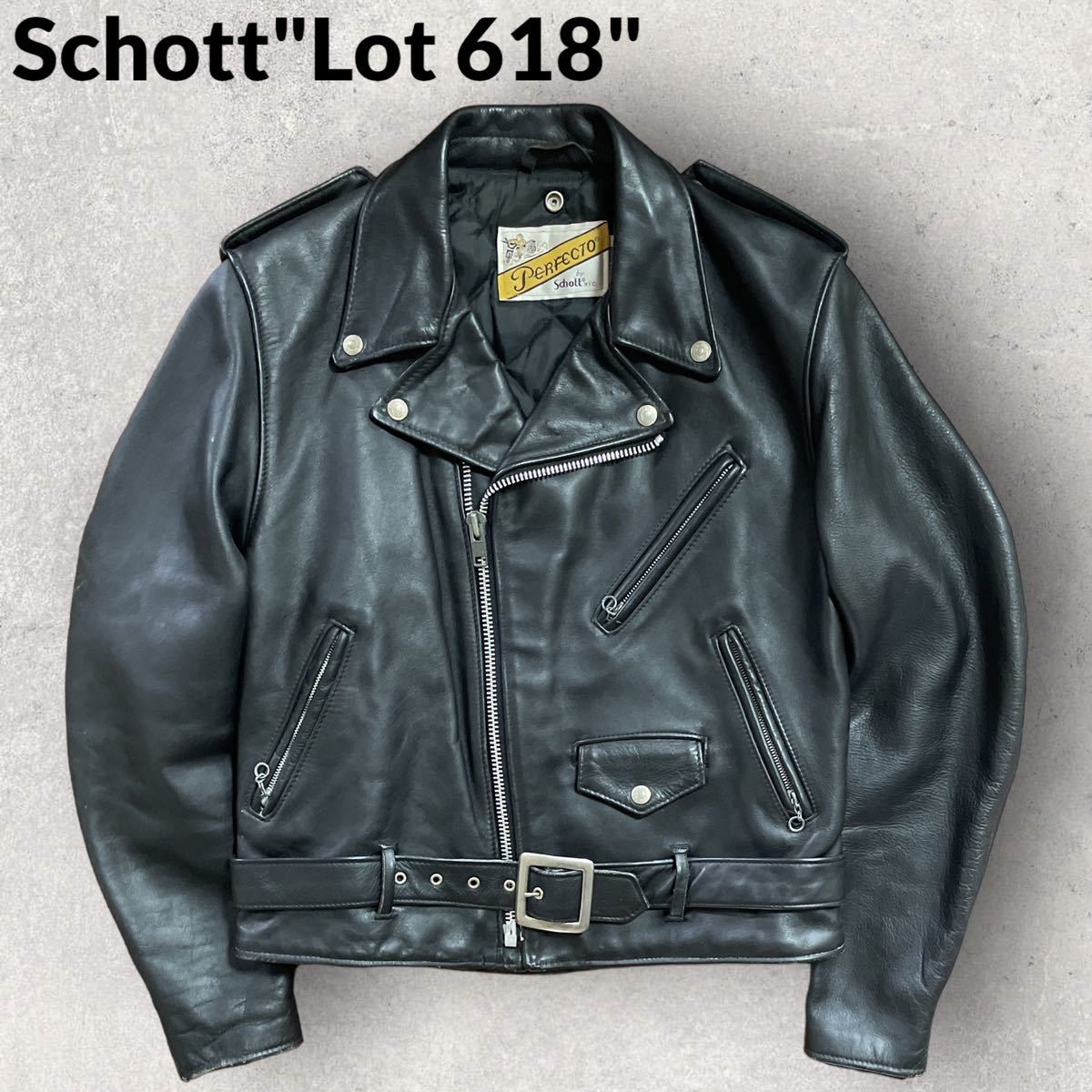 Schott ショット USA製 618 バイカータグ後期 ダブルライダースジャケット サイズ40 米国製 ブラック