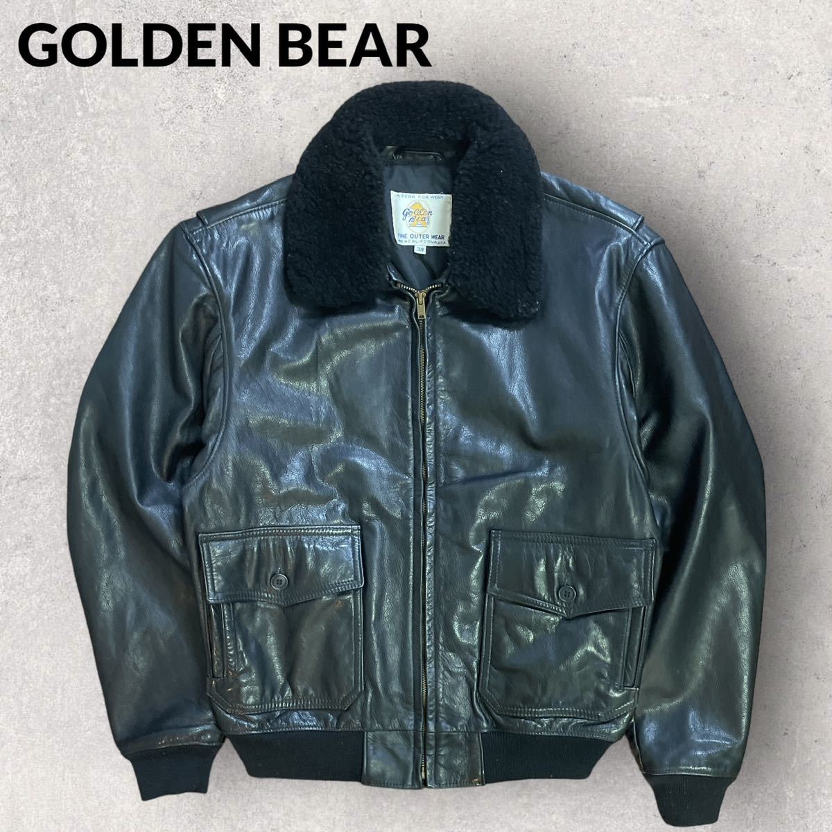 美品 GOLDEN BEAR vintage 70s USA製 G-1 サイズ38 ブラック フライトジャケット レザージャケット
