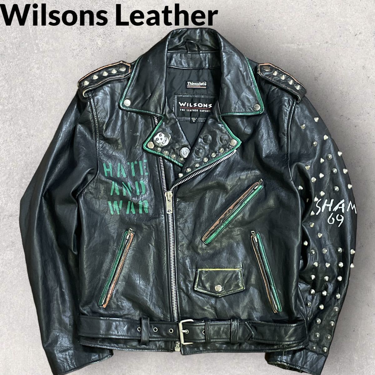 Wilsons Leather 90s 鋲 スタッズ ハンドペイント ベルト付 ダブル