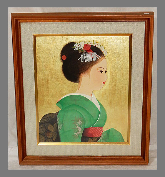 真作】□清水達三□舞妓図額□共シール付□美人画 真作】□清水達三□舞妓図額□共シール付□美人画