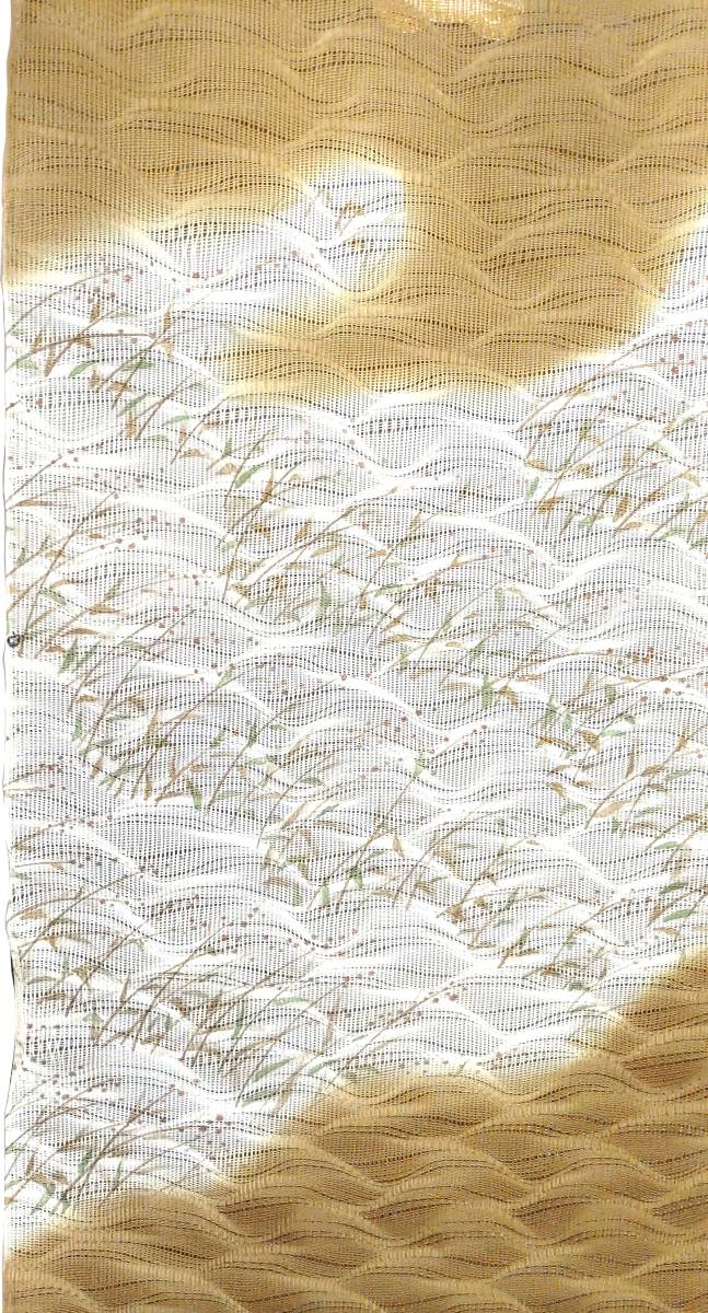 未使用　紗　名古屋帯 夏帯 正絹 絹100％　水辺と葦　雀茶色　送料込み