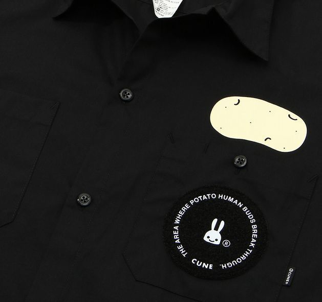 22SS 完売品 未使用 CUNE キューン ワークシャツ じゃがいも うさぎ ウサギ 半袖シャツ シャツ 黒 ブラック ３ /②の画像4