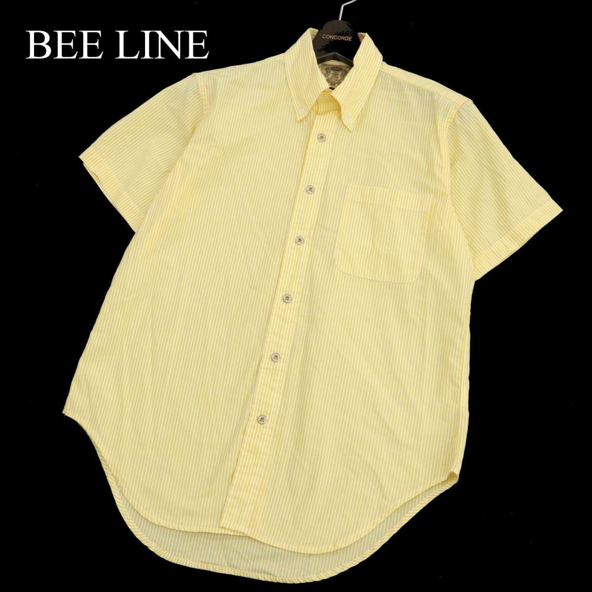 【美品 米国製】ビリオネアボーイズクラブ BEE LINE 春夏 半袖 ストライプ★ ボタンダウン シャツ Sz.S　メンズ 黄色　C3T06243_7#A_画像1