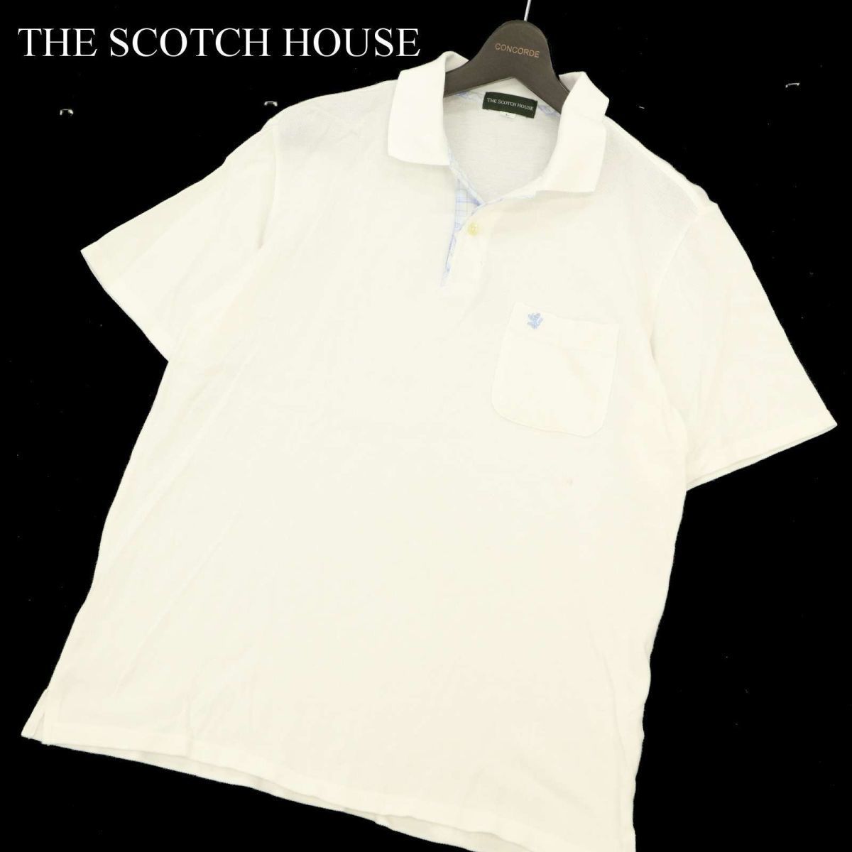 THE SCOTCH HOUSE スコッチハウス 春夏 半袖 ロゴ刺繍★ 鹿の子 ポロシャツ Sz.L　メンズ 白　C3T06444_7#A_画像1