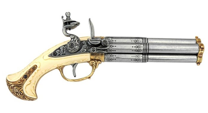 DENIX デニックス 1310 フリントロック 4バレル 30.5cm レプリカ 銃 モデルガン コスプレ 小物 模造 ピストル 拳銃