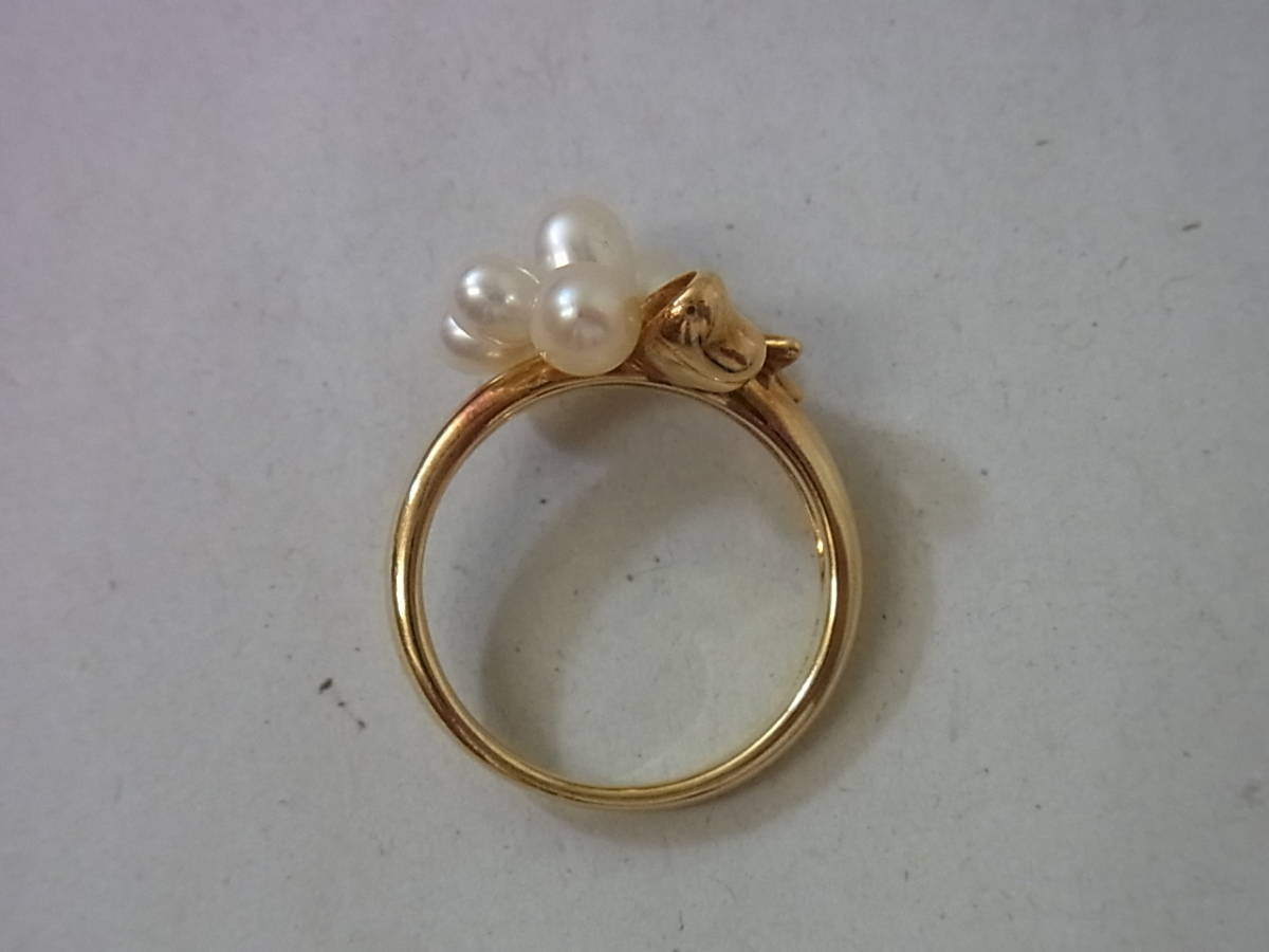 150707H67-0712H#MIKIMOTO# Mikimoto кольцо * кольцо K18YG жемчуг ( жемчуг ) имеется лента узор примерно 10 номер женский аксессуары 