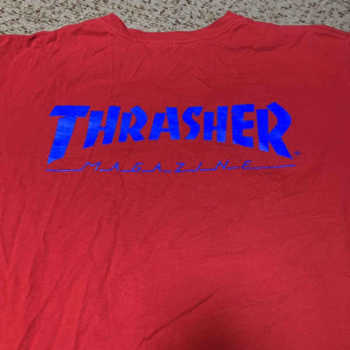 Supreme スラッシャー スケボー コラボ Tシャツ シュプリーム THRASHER Lサイズ 赤×青USA製_画像4