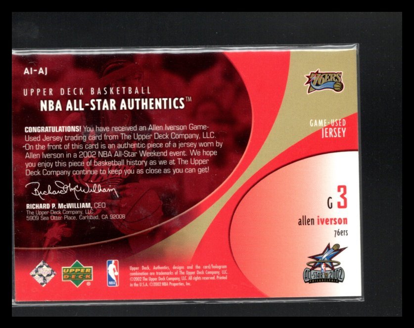 2002 Upper Deck ALLEN IVERSON Jersey NBA ALL-STAR AUTHENTICS