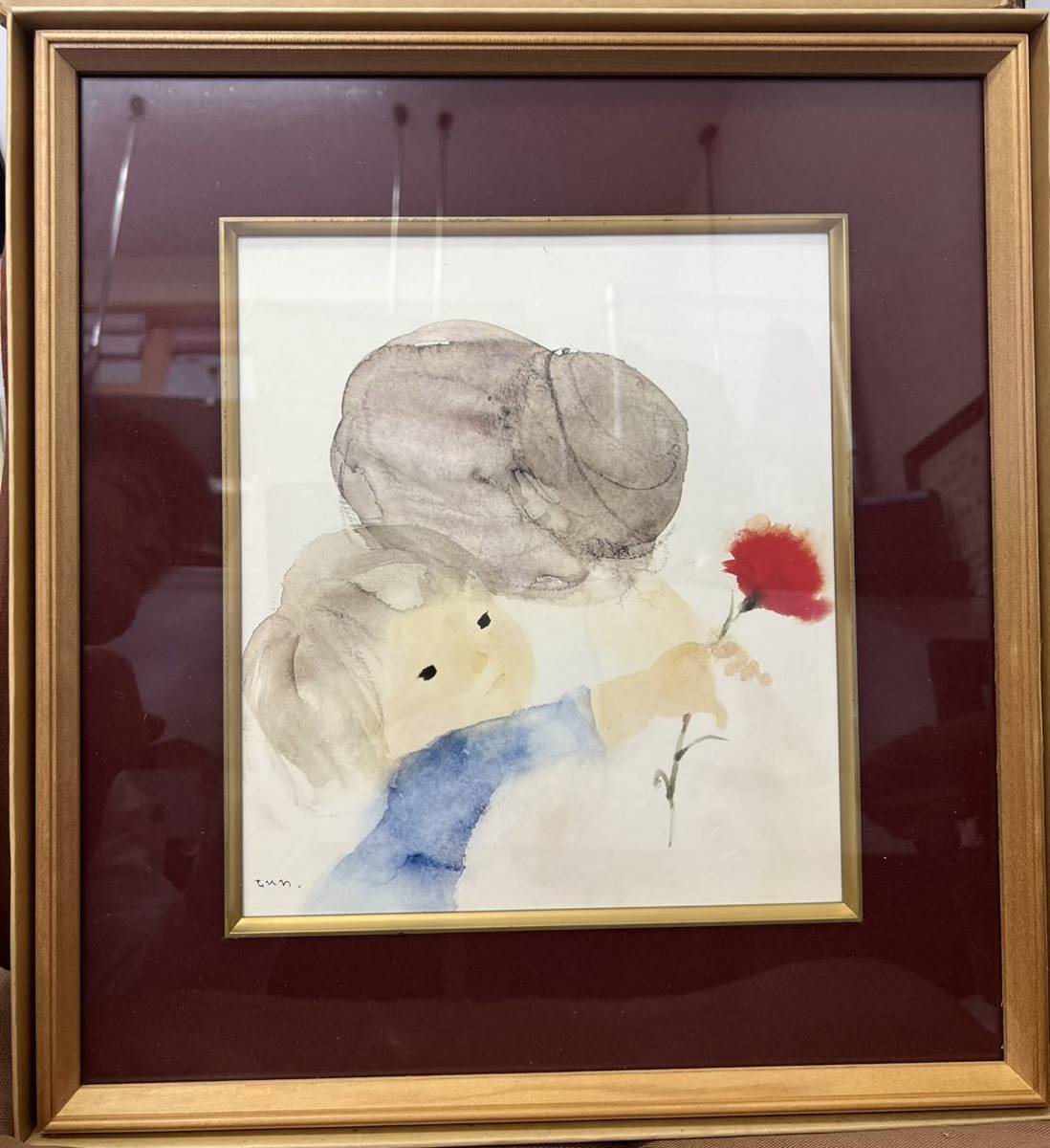額縁 いわさきちひろ 母の日 絵画 水彩画 児童画 色紙絵 額入