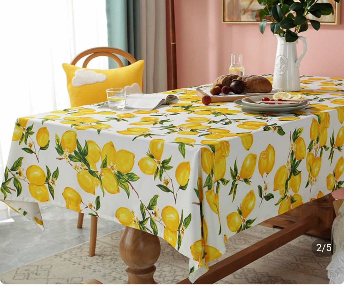 レモン 北欧  防水 撥水 長方形 テーブルカバー135×180 テーブルクロス 撥水加工 リネン 北欧
