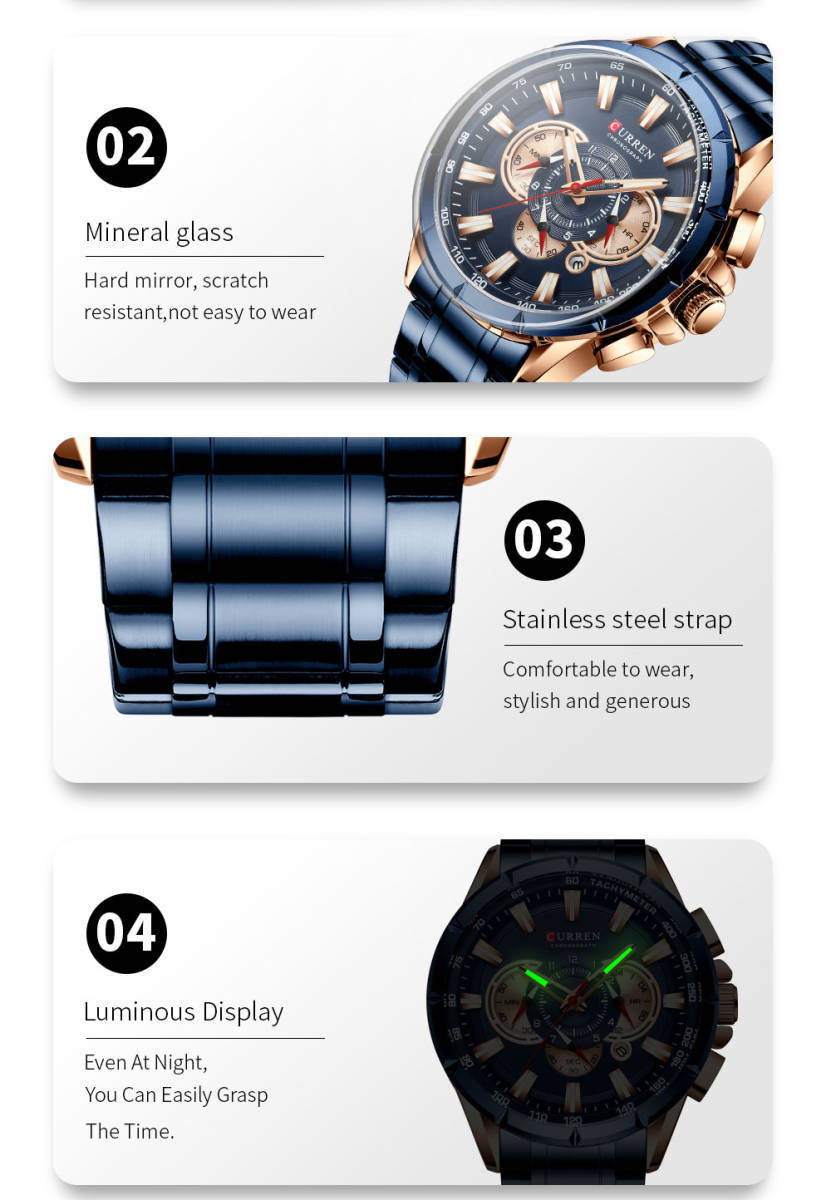 (即決)CURREN メンズ 腕時計 高品質 クオーツ ウォッチ クロノグラフ 防水 時計 ステンレス シルバー × ホワイト_画像5