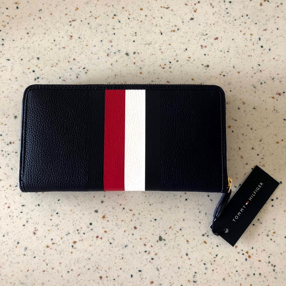 Tommy HILFIGER 大人気 定番 長財布 ユニセックス レディース ネイビー トリコロール ジップアラウンド