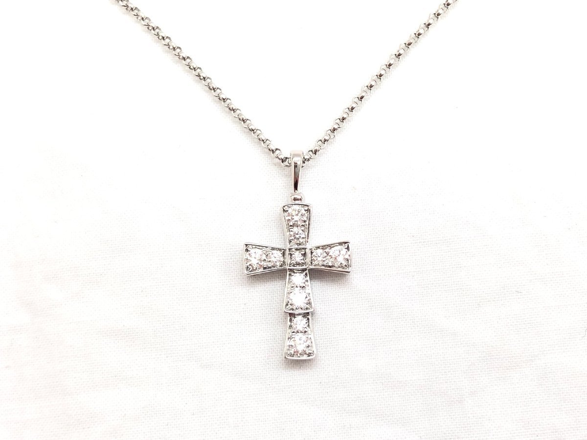 送料無料 新品仕上げ済み BVLGARI ブルガリ セルペンティ クロス 十字架 ペンダント ネックレス K18WG ホワイトゴールド ダイヤモンド