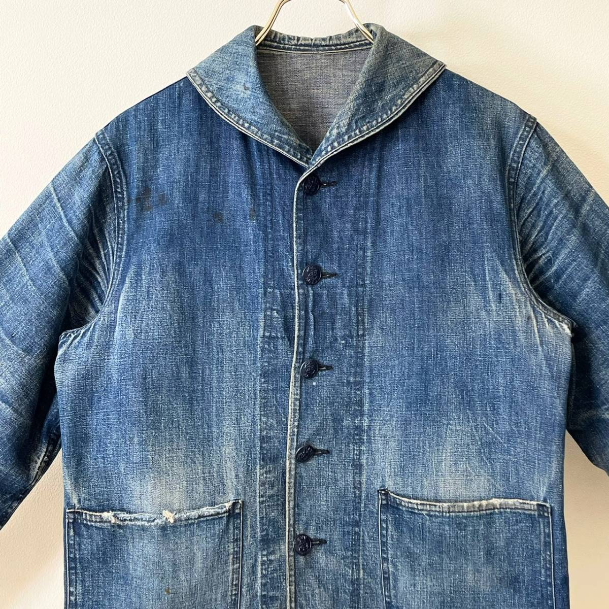  rare { Vintage / US NAVY }40s[ USN America navy military navy shawl color Denim jacket Vintage the US armed forces the truth thing ]