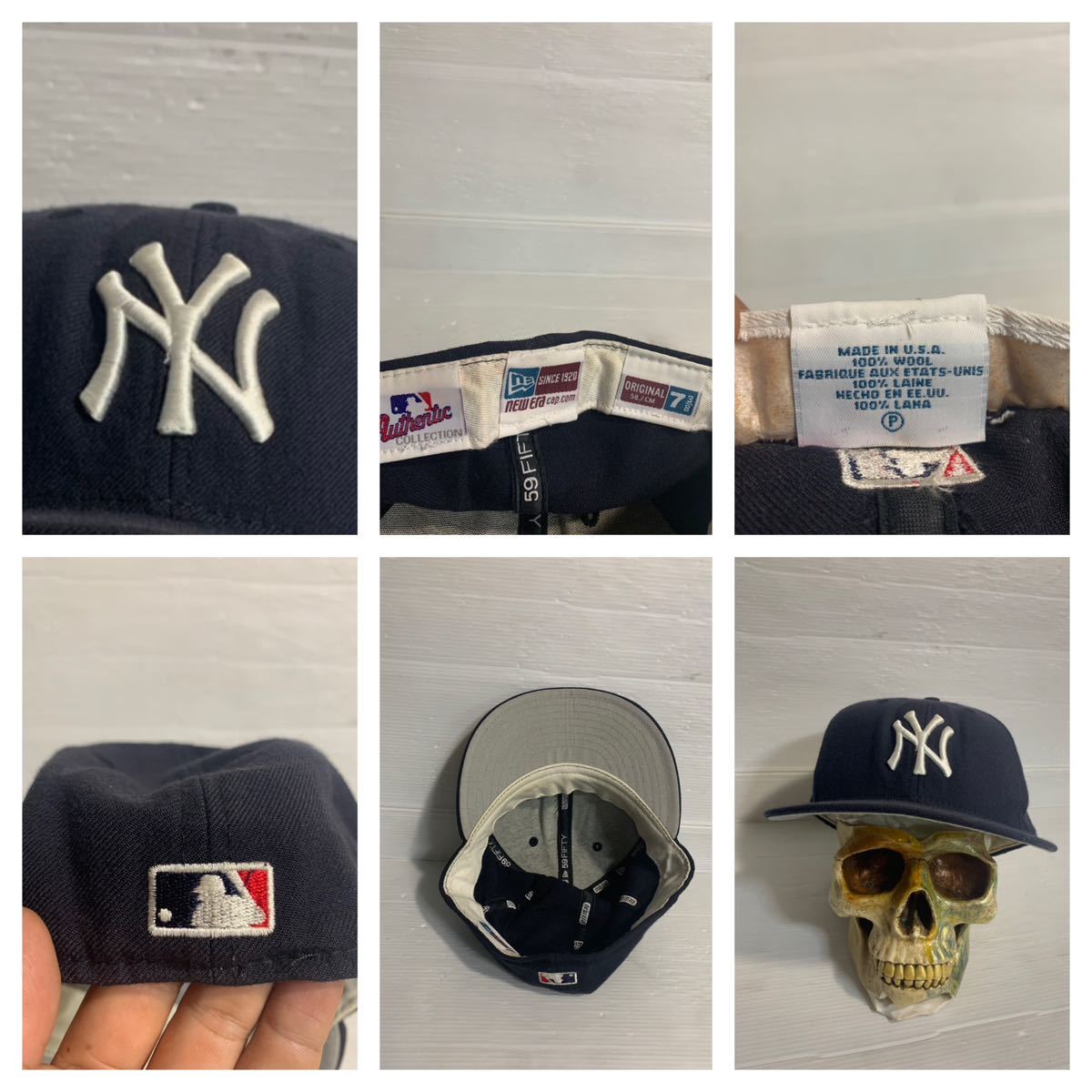 90's ヴィンテージ NEW ERA ニューエラ USA製 紺 MLB AUTHENTIC COLLECTION ニューヨークヤンキース ベースボールキャップ 野球帽子 7 3/8_画像3
