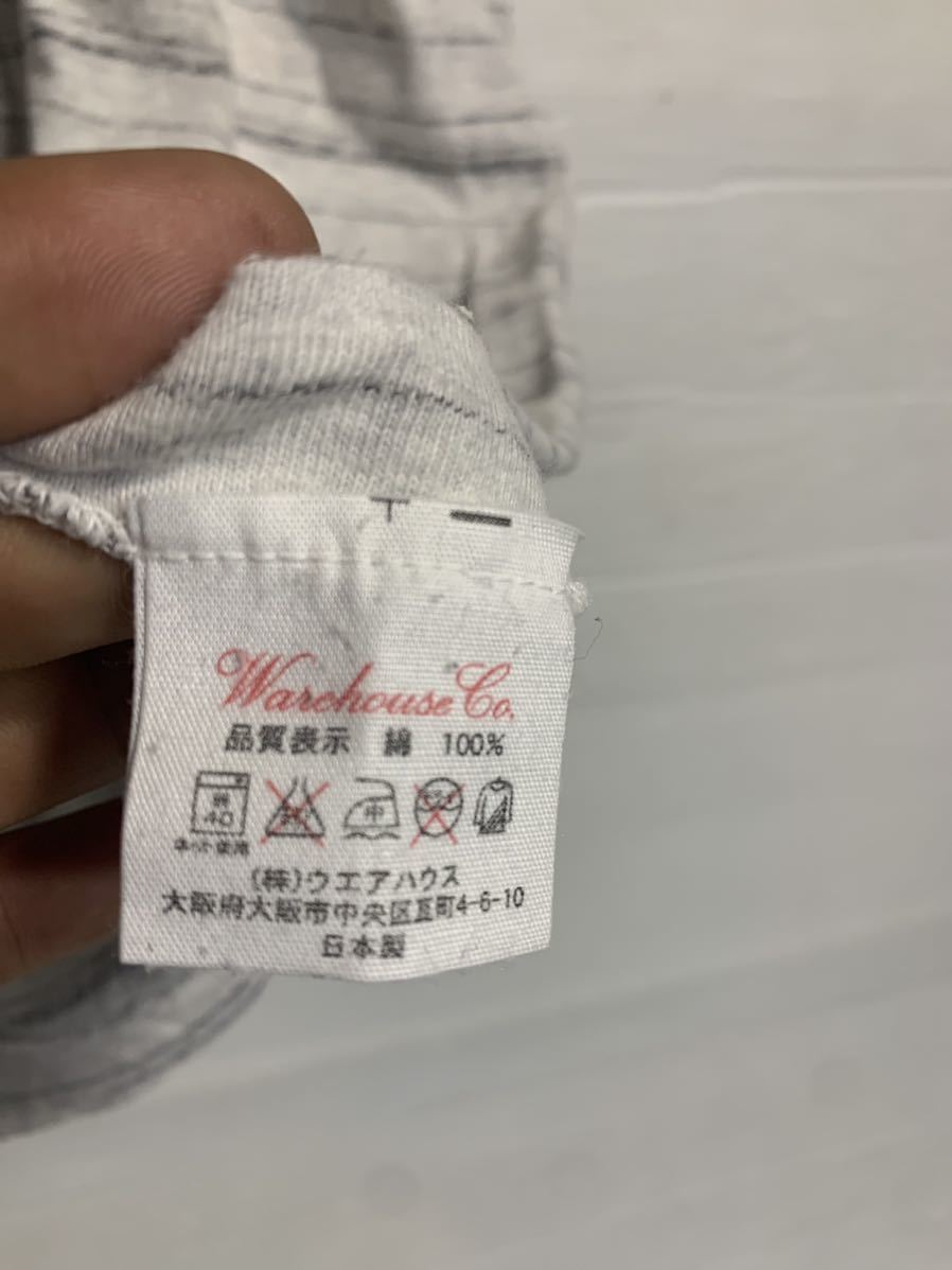 WAREHOUSE ウェアハウス　ウエアハウス　日本製　不規則ボーダー柄　HARTFORD 102 カレッジプリント　？　半袖　Tシャツ　M 霜降りグレー_画像7