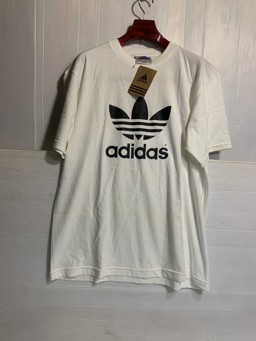 80 〜　90's ヴィンテージ adidas アディダス　カナダ製　未使用タグ付き　万国旗タグ　三つ葉　トレフォイル　白　Tシャツ　2L XL程度_画像3