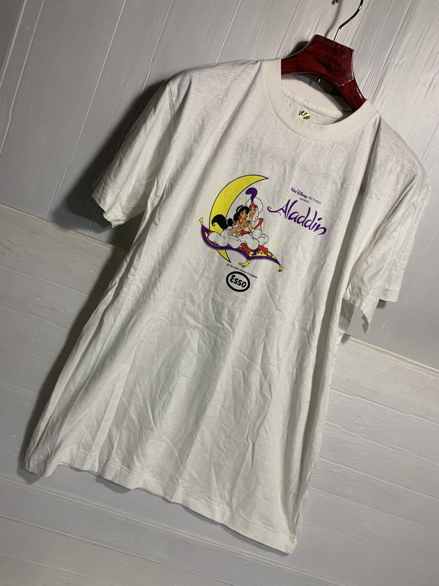 90's ヴィンテージ 未使用 ESSO エッソ 販促品 WALT DISNEY PICTURES ディズニー Aladdin アラジン　シングルステッチ ムービーTシャツ F_画像9