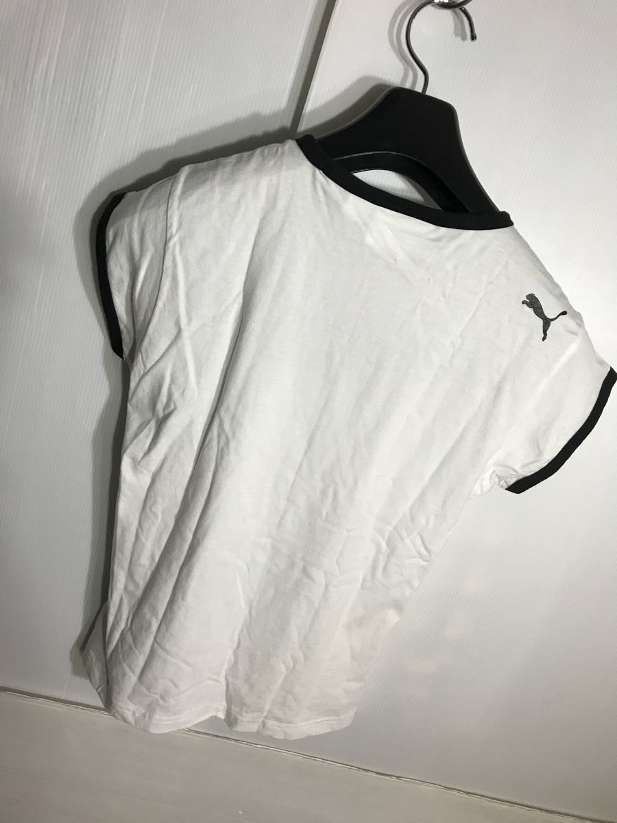 PUMA プーマ 黒トリム Pumalicious ショッキングピンクプーマ ロゴ 半袖 Tシャツ 白 ホワイト L_画像9