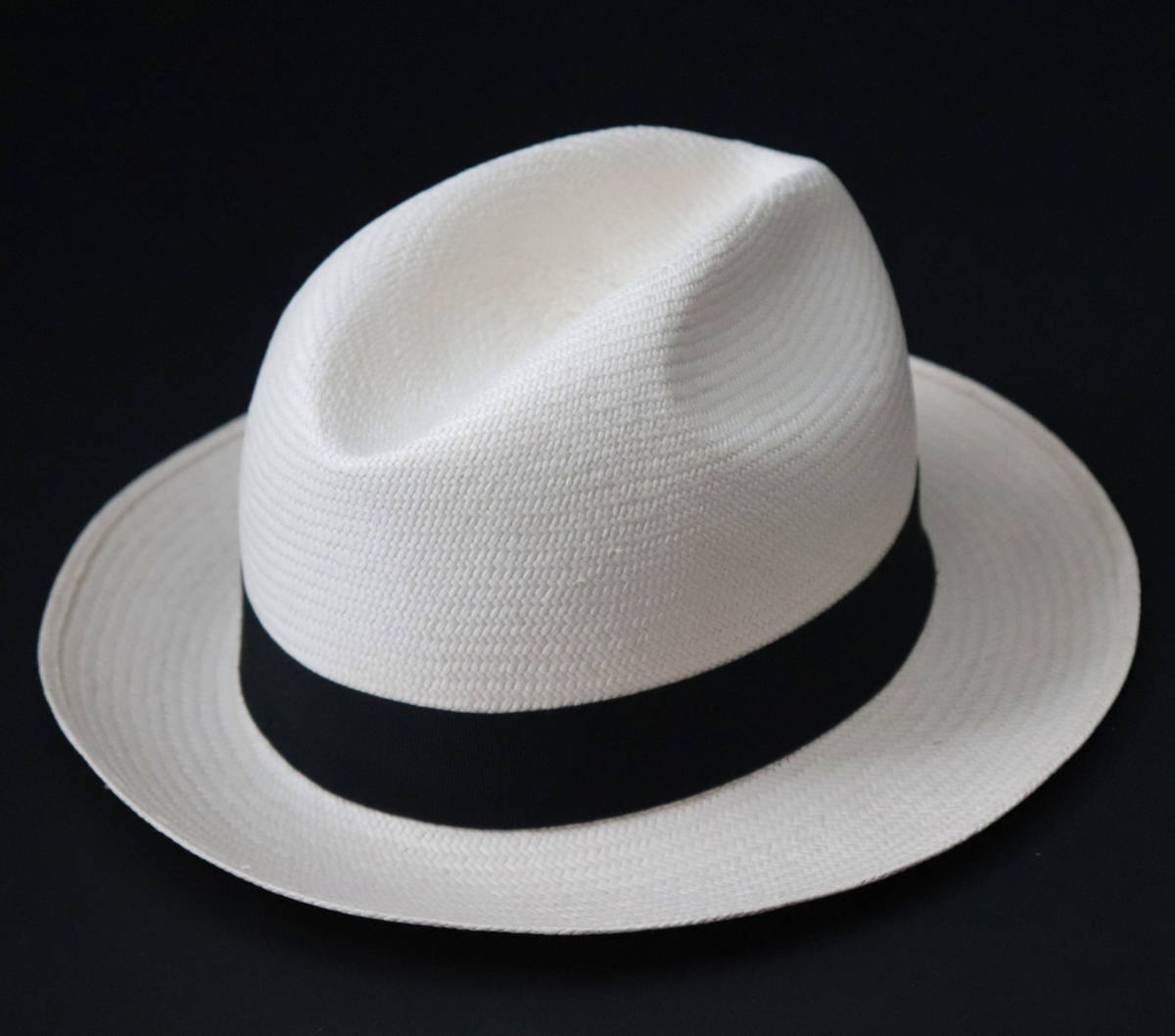 新品タグ付き【ボルサリーノ】Panama Fine 高級パナマファインハット 麦わら帽子 ショートブリム 黒リボン 57 v3412-1803_画像6