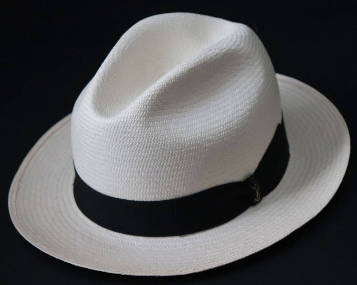 新品タグ付き【ボルサリーノ】Panama Fine 高級パナマファインハット 麦わら帽子 ショートブリム 黒リボン 57 v3412-1803_画像2