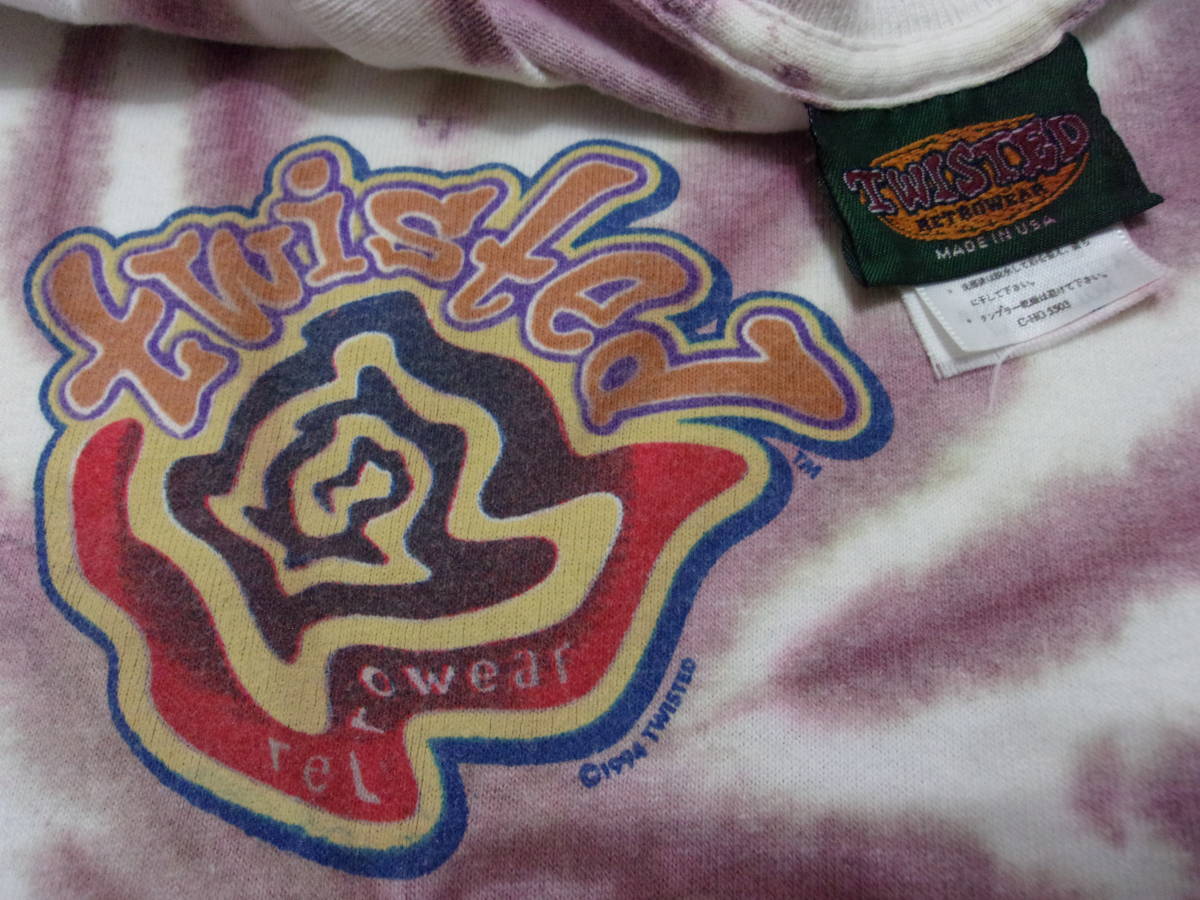 90s twisted retrowear Tシャツ L (~XL位) 90年代 1994年 USA製 トゥイスティド レトロウェア タイダイ 総柄 古着 トップス_画像5