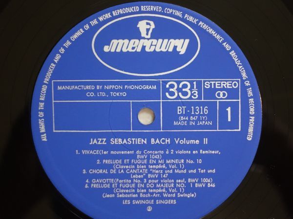 【JAZZ LP】『ジャズ・セバスチャン・バッハ・アンコール』（JAZZ SEBASTIEN BACH Vol.2）／ スイングル・シンガーズ　　 Mercury　BT-1316_画像5