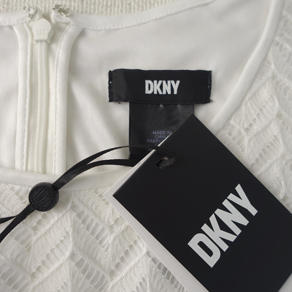 新品DKNY 12/17号 ダナキャラン 紺 白 刺繍 Aライン ワンピース パーティドレス 大きいサイズ 結婚式二次会 オフィス フォーマル 凛46H2406_画像7