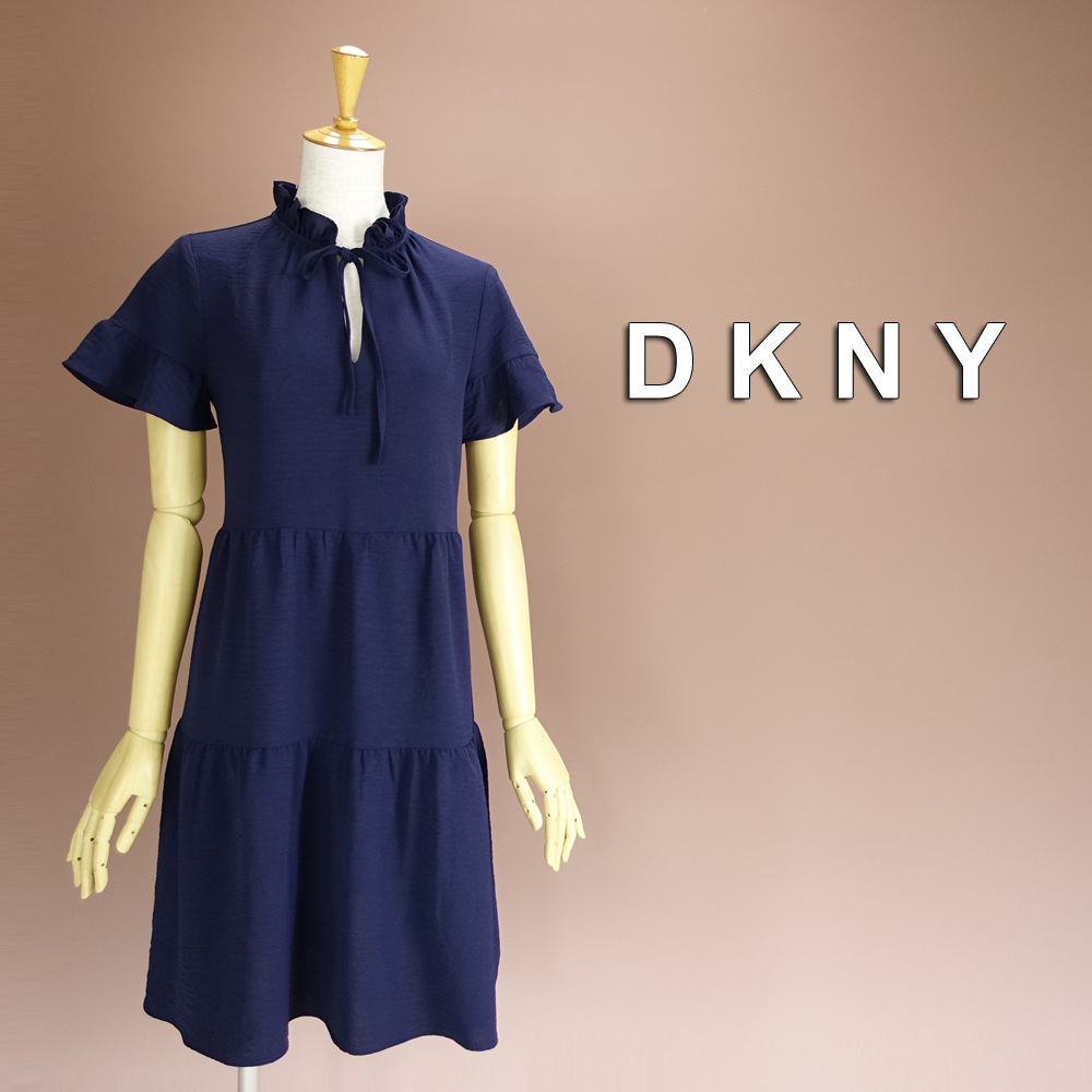 新品 DKNY 2/9号 ダナキャラン 紺 ワンピース パーティドレス 半袖 結婚式 二次会 披露宴 フォーマル オフィス お呼ばれ 華42H2704