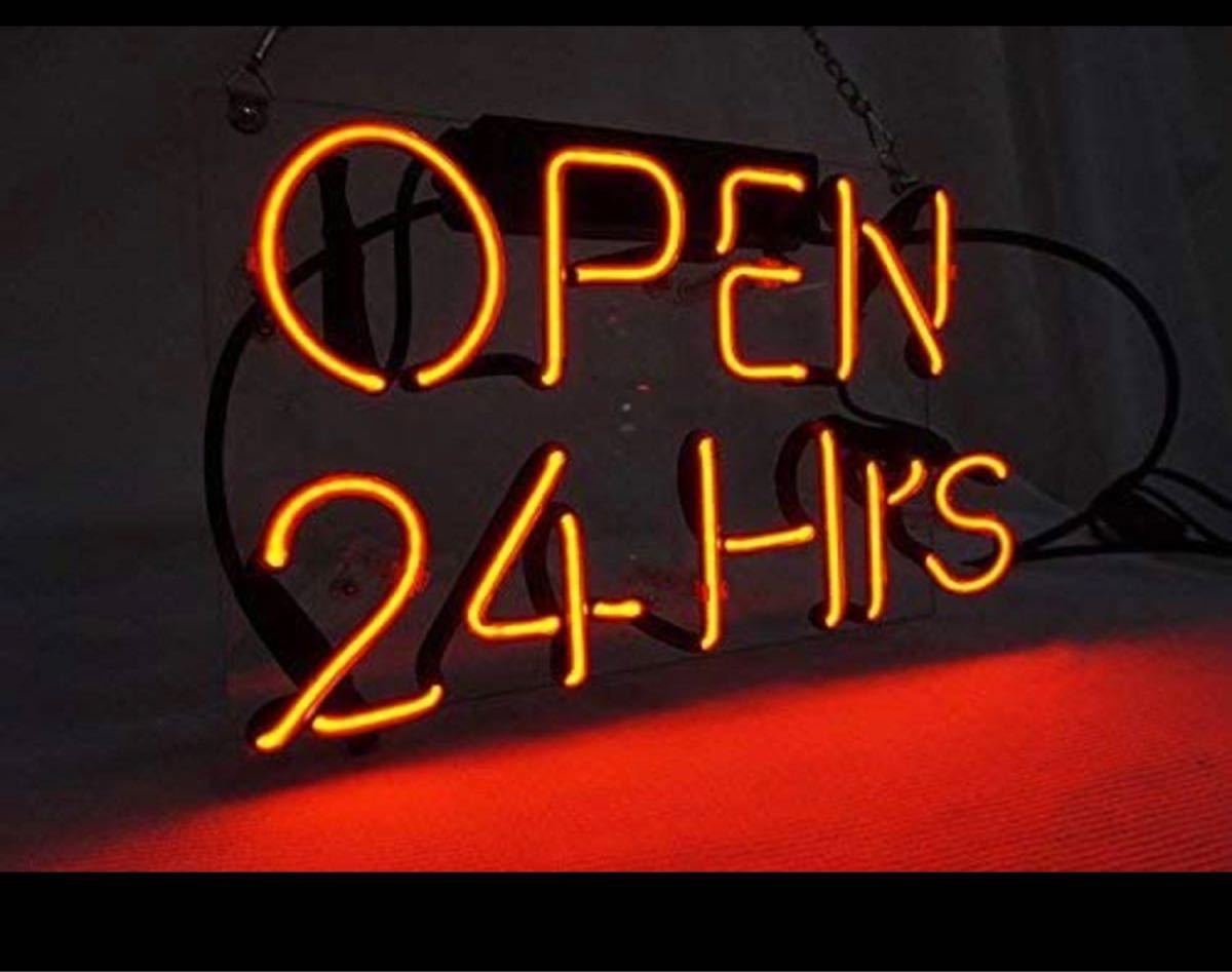 ネオンサイン 『24Hours OPEN』ネオン管 お洒落 看板 BAR バー 店舗 ディスプレイ 室内 アメリカン雑貨 集客効果 インテリア 雰囲気作り_画像1