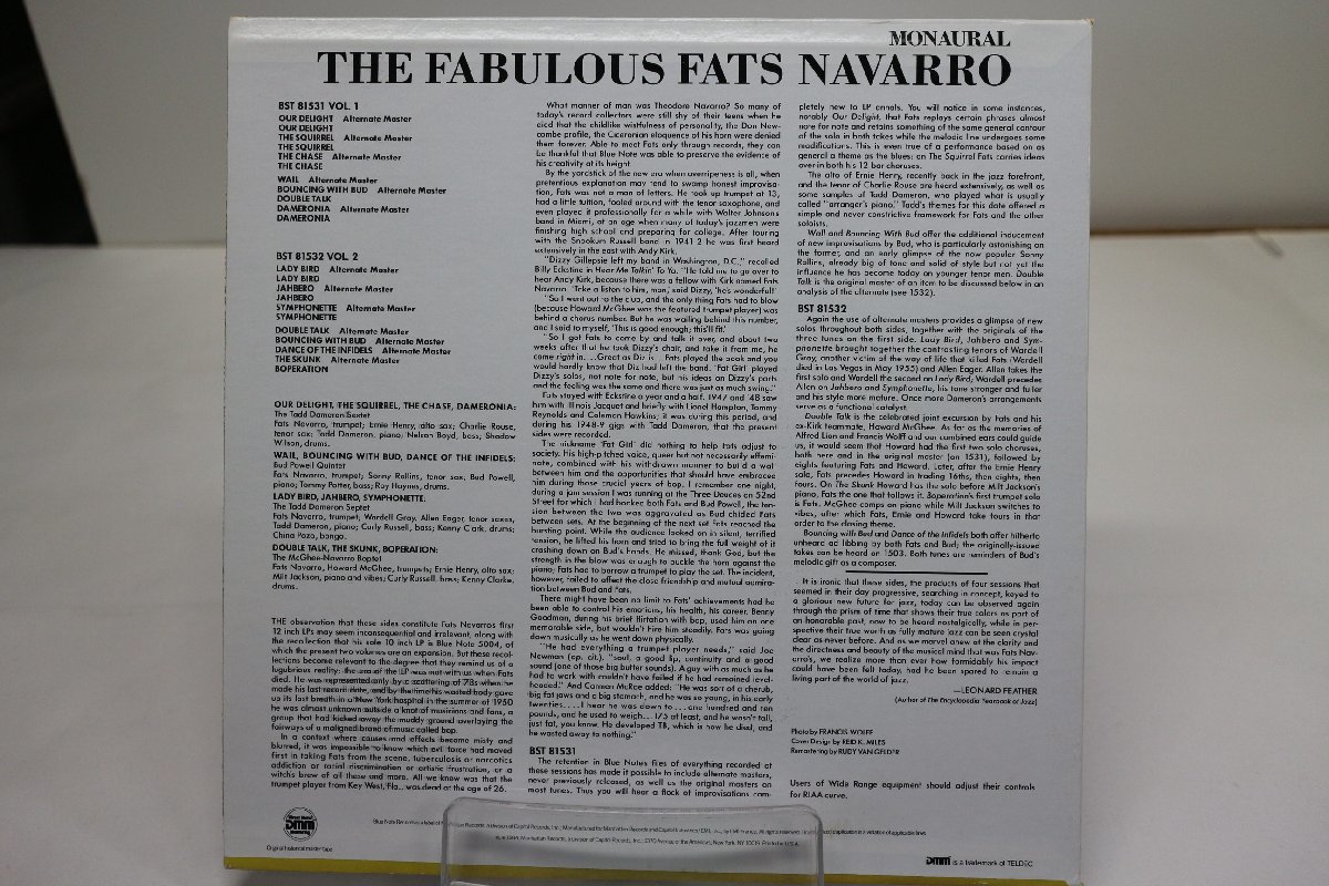 [TK2759LP] LP The fabulous Fats Navarro（ファッツ・ナヴァロ）US盤 ジャケ準美品 盤面まずまず良好 音質良好 インナースリーブ '84_画像2