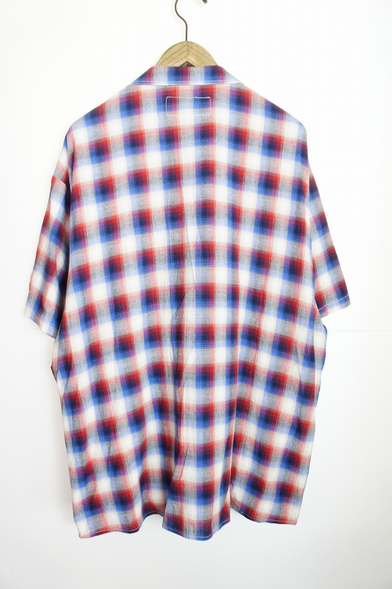 美品22SS MFC STORE (EXAMPLEエグザンプル) OMBRE CHECK S/S SHIRT 半袖 オンブレ チェック シャツ オープンカラー赤青1030M_画像2