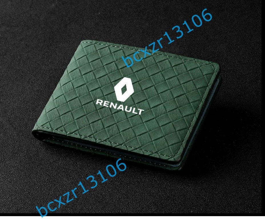 * Renault RENAULT* green * card-case license proof case business card file pass case ticket holder storage brand thin type high quality leather braided type 