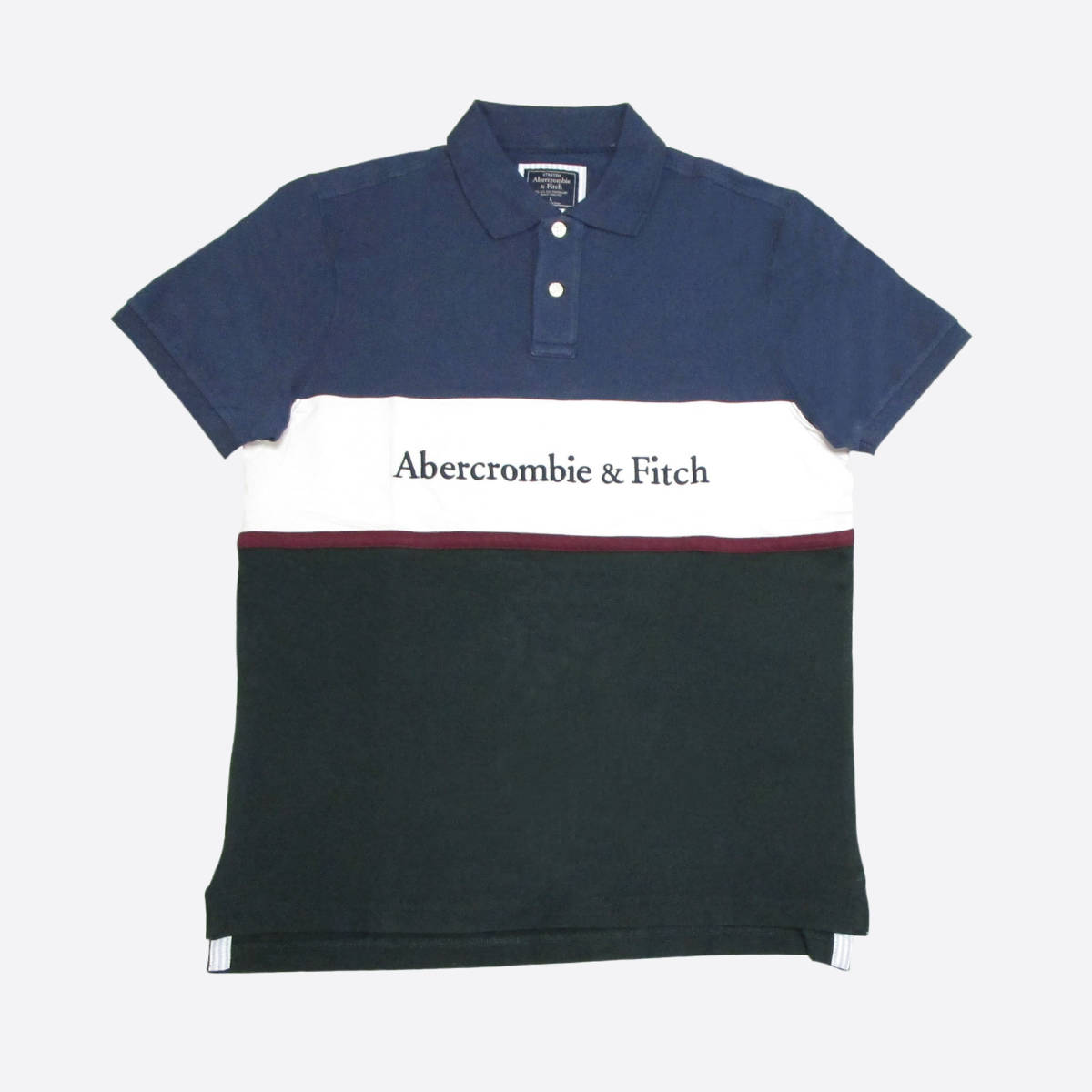 ★SALE★Abercrombie & Fitch/アバクロ★ロゴ刺繍カラーブロックポロシャツ (Medium Blue/White/Green/XL)