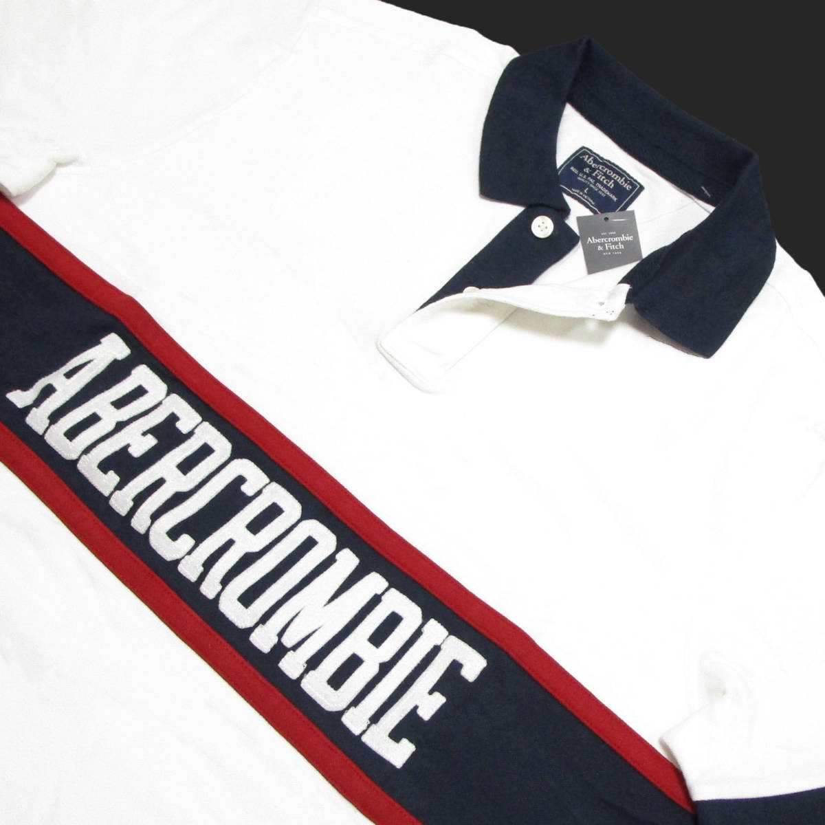 ★SALE★Abercrombie & Fitch/アバクロ★アップリケロゴカラーブロックポロシャツ (White/Navy/Red/L)