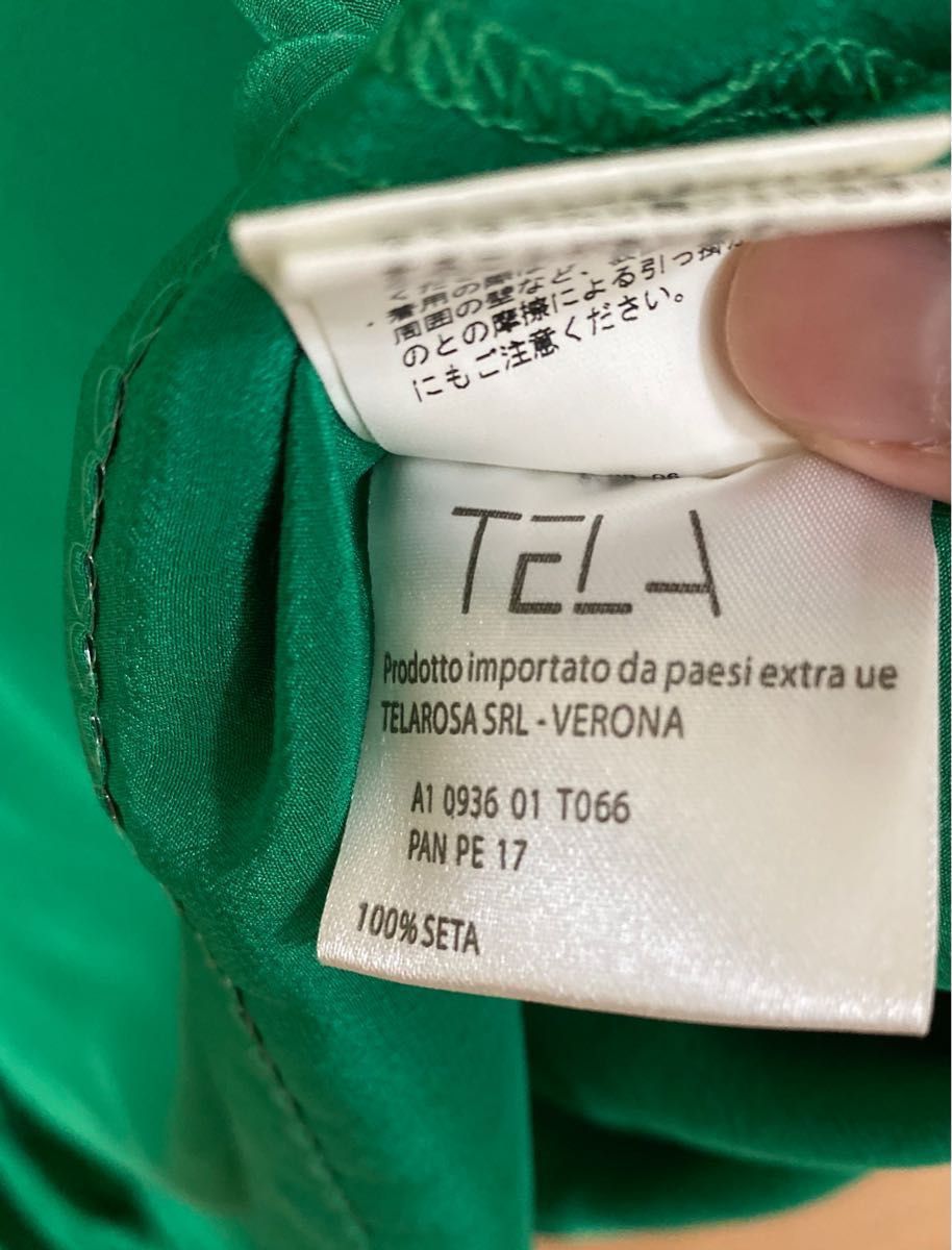 【美品】TELA テラ グリーン ワンピース XS シルク100% イタリア製