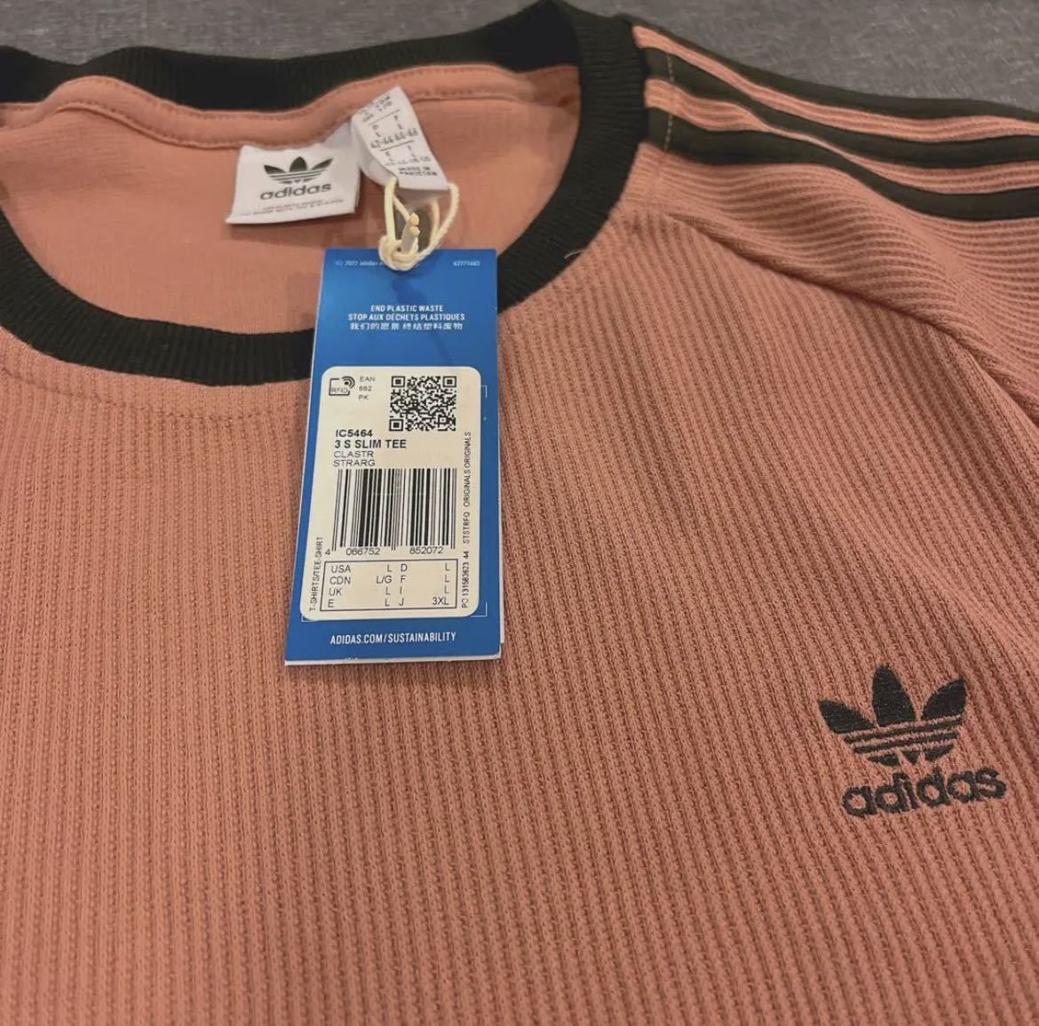 adidas アディダス スリム ワッフル スリーストライプス 半袖 Tシャツ L コットン