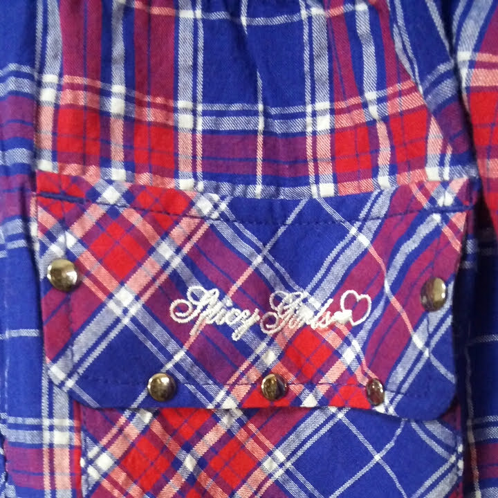 [ новый товар ]BLUE CROSS spicylabel* синий проверка рубашка . рукав . симпатичный ** Narumi ya Inter National обычная цена 8900 иен . выгода верхняя одежда вместо .!