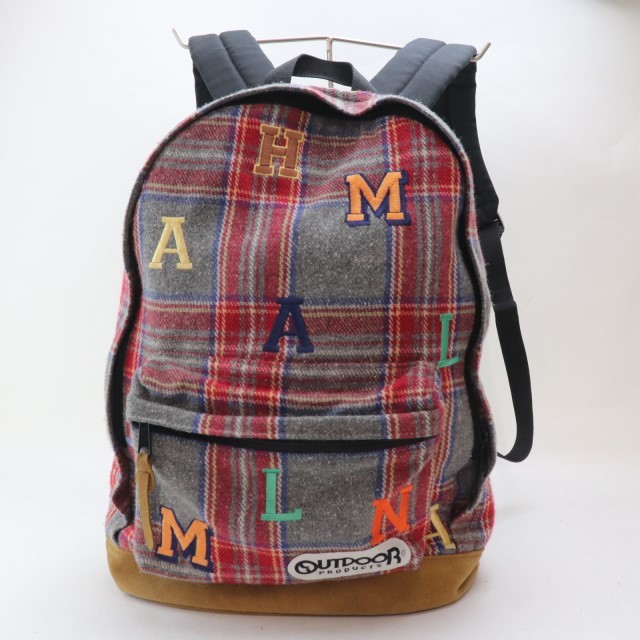 2307-130 half man outdoor rucksack backpack HALFMAN OUTDOOR wool made gray × multi check pattern 