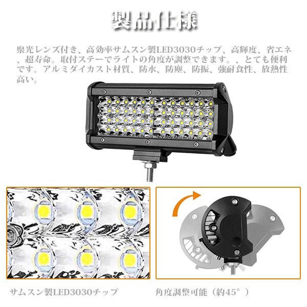 送料込.. LED ワークライト 12V~24V兼用 288W 作業灯 投光器 前照灯 4P144W 照明 トラック 28800LM フォグランプ ジムニー ランクル 2個_画像6