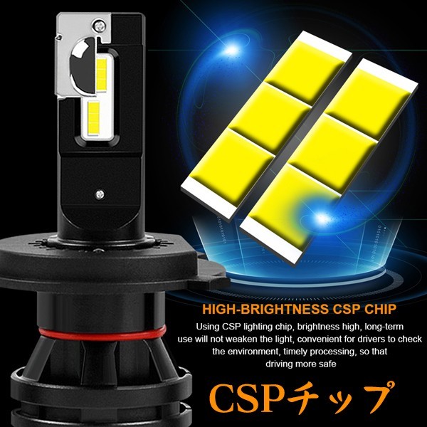 新車検対応 CSPチップ搭載 一体式 55W LEDライト 12000LM 6500K ホワイト M2 新品 DC12~24V 2個入 H4 Hi.Low 切替タイプ_画像2