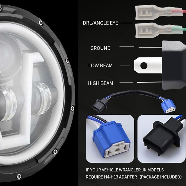  including carriage.. JEEP JK TJ CJ LED head light 7 -inch Jimny H1 H2 AM HI.Low switch type.DRL Harley white yellow 2 piece JK-V 12V~24V