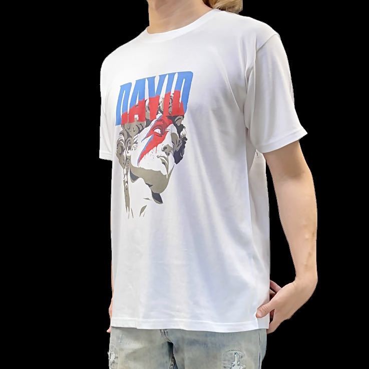 新品 ダビデ像 ミケランジェロ DAVID BOWIE デヴィッド ボウイ アラジンセイン 稲妻 雷 サンダー メイク Tシャツ 小さい タイト 白 Sサイズ_画像1