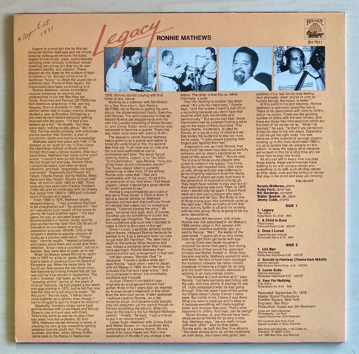 LPA22189 ロニー・マシューズ RONNIE MATHEWS / LEGACY 輸入盤LP 盤良好 USAの画像2