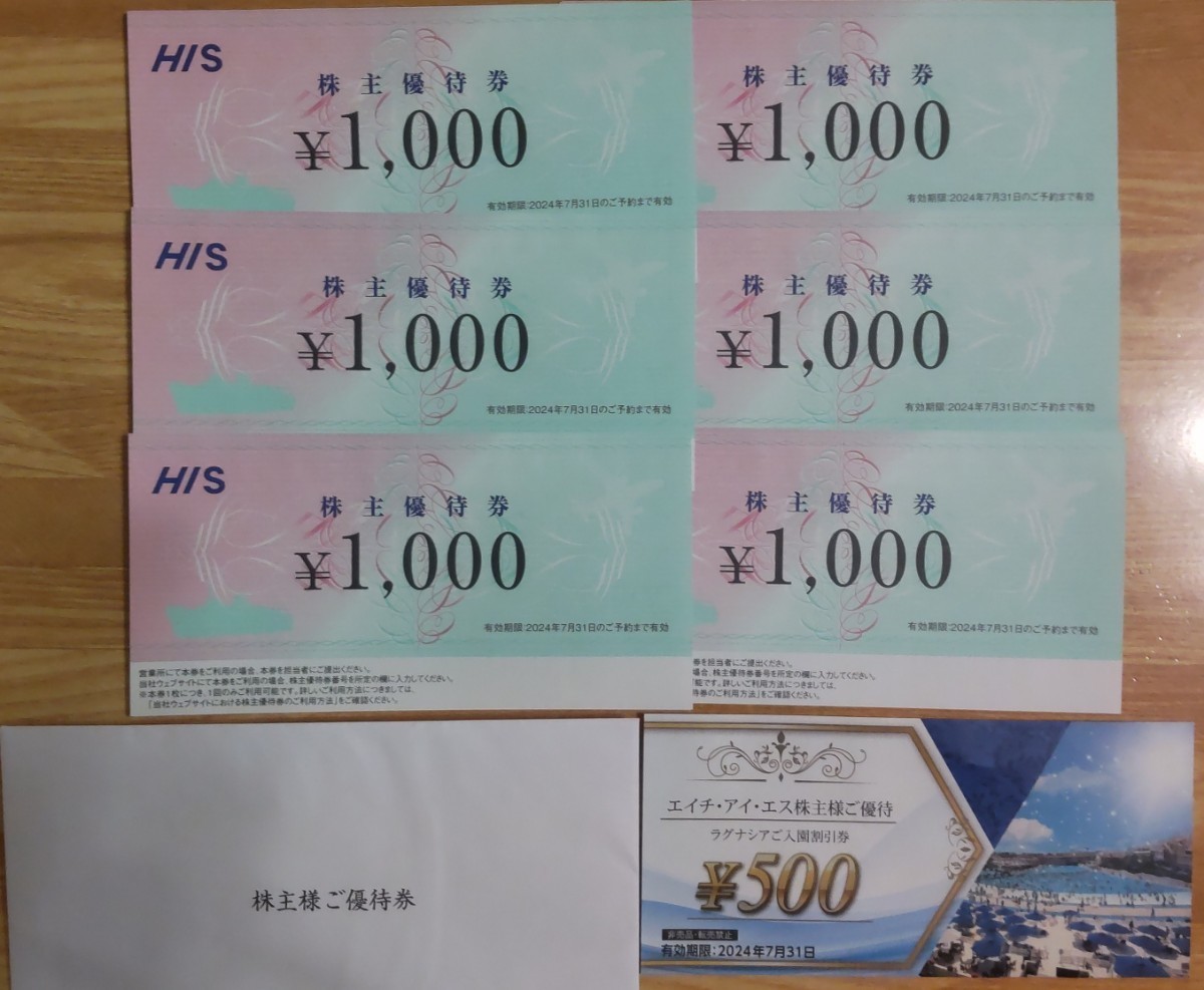HIS 株主優待券 円 6枚 額面円分 & ラグナシア入園割引券