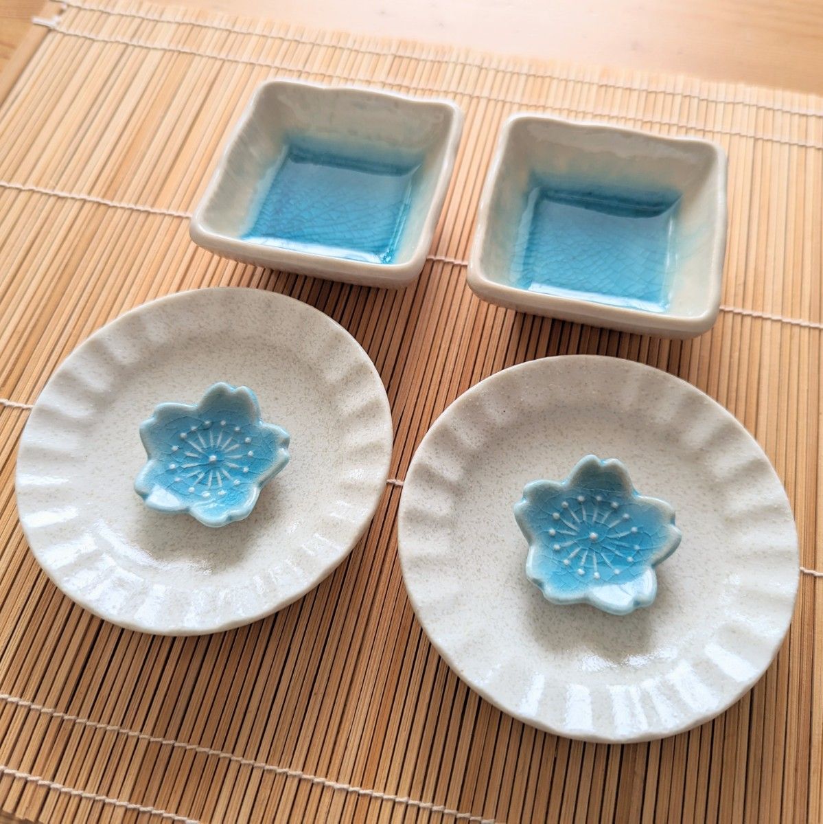 豆皿 4枚セット 箸置き 桜 トルコブルー 角皿 小皿 和食器 食器 取り皿 器